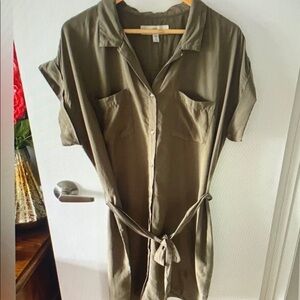 Olive Green Button-Up Shirt Dress